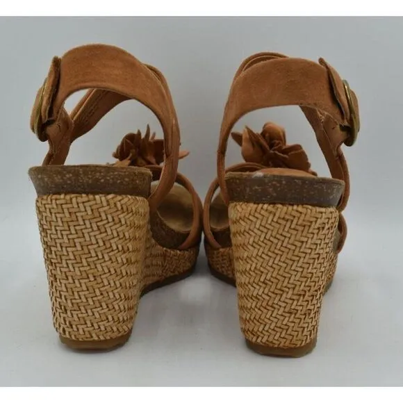 Sofft Womens Size 9.5 Cali Ginger Tan Suede Wedge Open Toe Floral Sandals Shoes