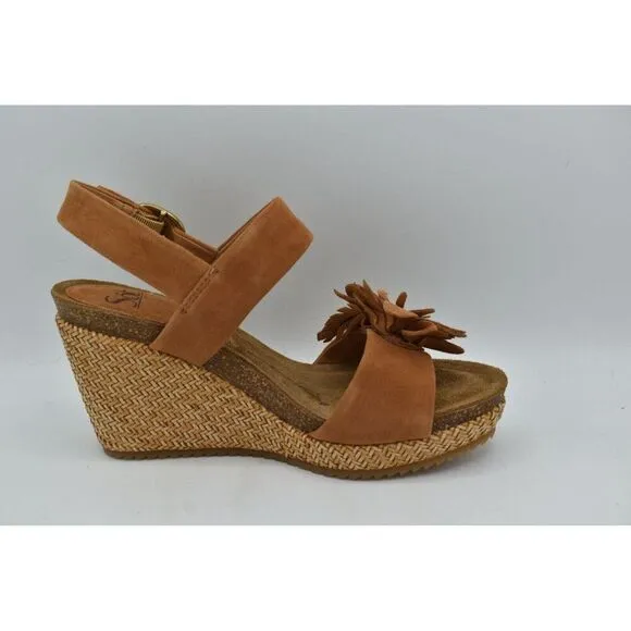 Sofft Womens Size 9.5 Cali Ginger Tan Suede Wedge Open Toe Floral Sandals Shoes