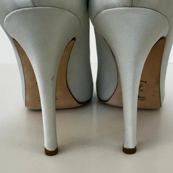 Something Bleu Satin Embellished Flower Pumps Shoes Bridal Wedding Ivory 8.5