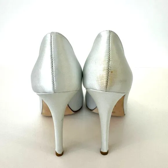 Something Bleu Satin Embellished Flower Pumps Shoes Bridal Wedding Ivory 8.5