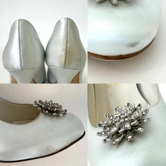 Something Bleu Satin Embellished Flower Pumps Shoes Bridal Wedding Ivory 8.5