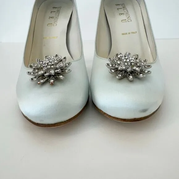 Something Bleu Satin Embellished Flower Pumps Shoes Bridal Wedding Ivory 8.5