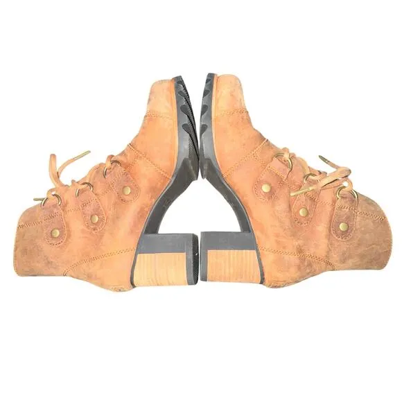 Sorel Addington Lace Up Boot Women's Size 7.5 Elk Fossil Brown Leather Shoes