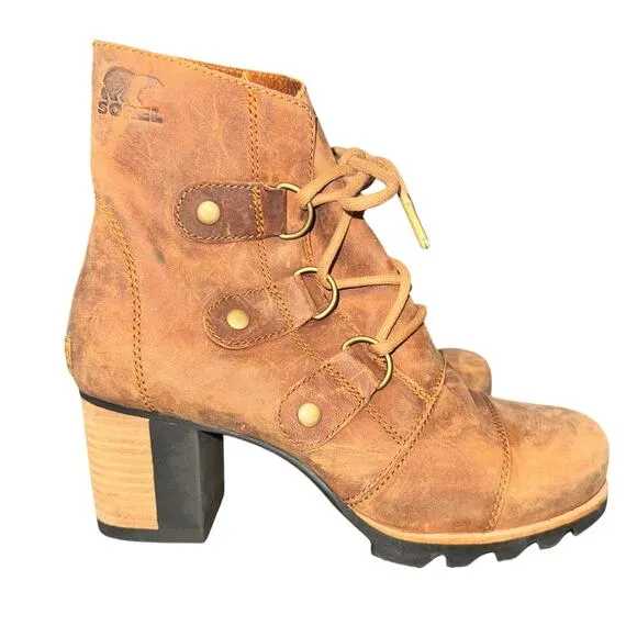 Sorel Addington Lace Up Boot Women's Size 7.5 Elk Fossil Brown Leather Shoes