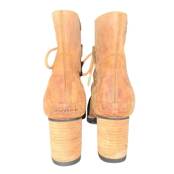 Sorel Addington Lace Up Boot Women's Size 7.5 Elk Fossil Brown Leather Shoes