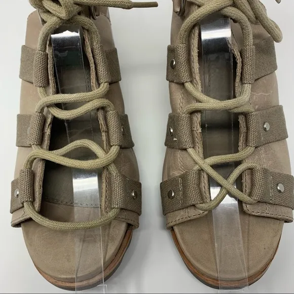 Sorel Addington Lace Up Leather Heel Sandals Shoes Women Size 9
