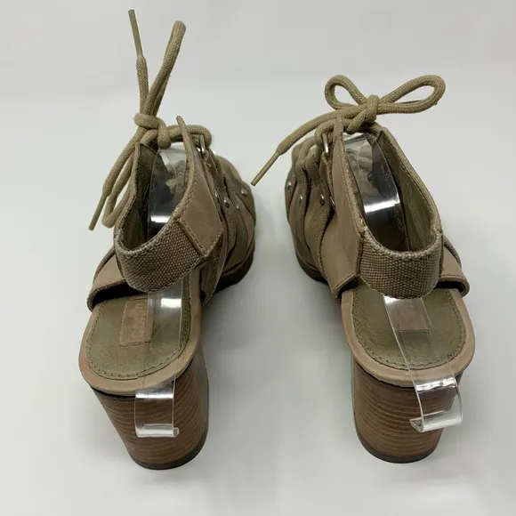 Sorel Addington Lace Up Leather Heel Sandals Shoes Women Size 9