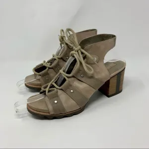Sorel Addington Lace Up Leather Heel Sandals Shoes Women Size 9