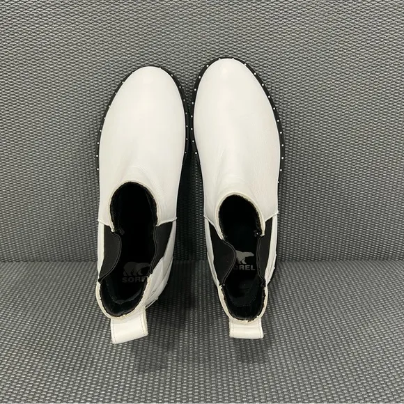 Sorel‎ Lennox White Leather Chelsea Ankle Boots Slip Ons Womens Size 7