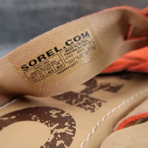 Sorel Shoes Womens 9.5 Sandal Ella Slide Lifestyle Leather Fashion Casual Orange