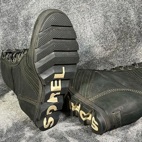 Sorel Womens Lexie Wedge Leather Boot  Black size 9.5