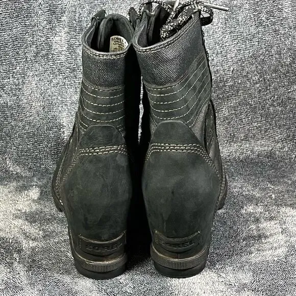 Sorel Womens Lexie Wedge Leather Boot  Black size 9.5