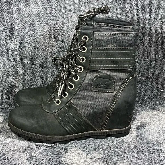 Sorel Womens Lexie Wedge Leather Boot  Black size 9.5