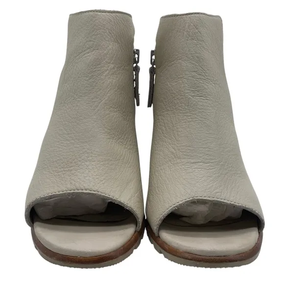 Sorel Womens Shoes Nadia Booties 9.5 White Beige Snake Leather Heeled Open Toe