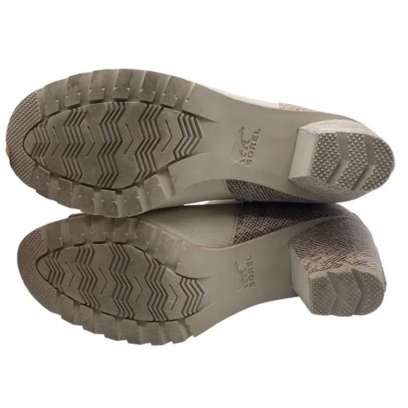 Sorel Womens Shoes Nadia Booties 9.5 White Beige Snake Leather Heeled Open Toe