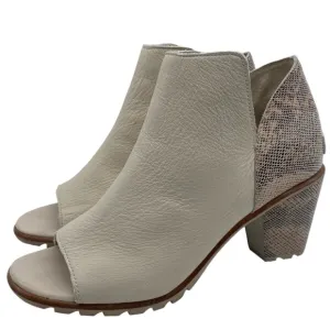 Sorel Womens Shoes Nadia Booties 9.5 White Beige Snake Leather Heeled Open Toe