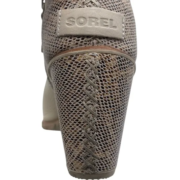 Sorel Womens Shoes Nadia Booties 9.5 White Beige Snake Leather Heeled Open Toe