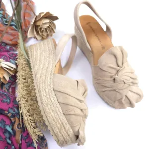 Spanish Sandal Company Beige Suede Wedge Espadrille Sandals Size 39