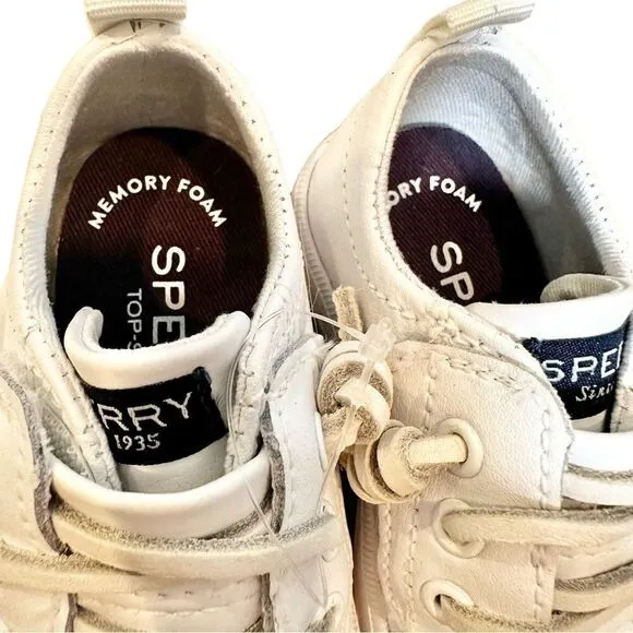 Sperry Crest Vibe Jr Leather Sneaker Girl's Size‎ 5M All White Shoes