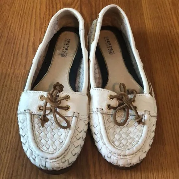 Sperry white leather Aubrey boat shoes sz 9 M