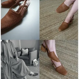 St. Agni Elegant Brown Woven Slingback Shoes