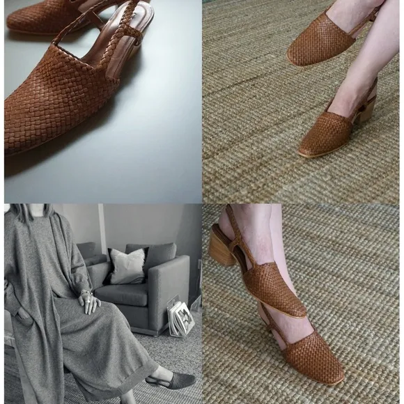 St. Agni Elegant Brown Woven Slingback Shoes