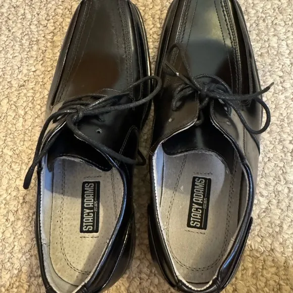 Stacy Adams Size 7M Solid Black Leather Square Toe Tie-Front Oxford Shoes - EUC