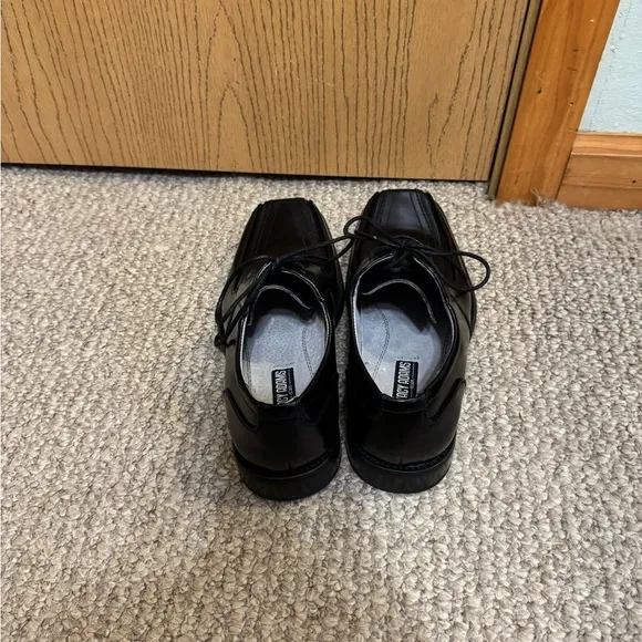 Stacy Adams Size 7M Solid Black Leather Square Toe Tie-Front Oxford Shoes - EUC