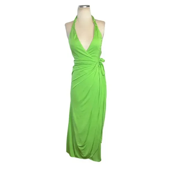 Staud Reagan Wrap Dress in Kiwi Small New Womens Midi Jersey Cocktail