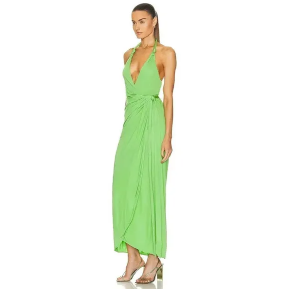 Staud Reagan Wrap Dress in Kiwi Small New Womens Midi Jersey Cocktail