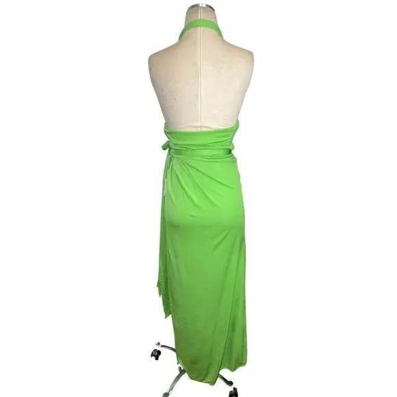 Staud Reagan Wrap Dress in Kiwi Small New Womens Midi Jersey Cocktail