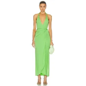 Staud Reagan Wrap Dress in Kiwi Small New Womens Midi Jersey Cocktail