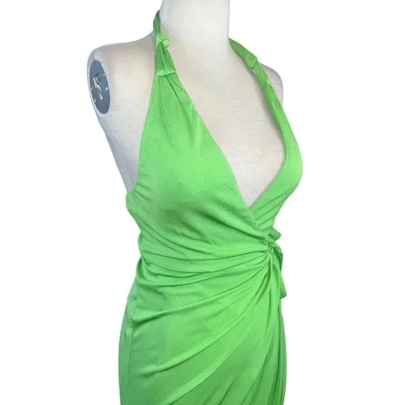 Staud Reagan Wrap Dress in Kiwi Small New Womens Midi Jersey Cocktail