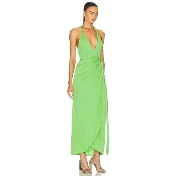 Staud Reagan Wrap Dress in Kiwi Small New Womens Midi Jersey Cocktail
