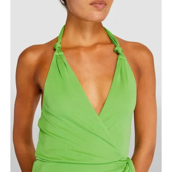 Staud Reagan Wrap Dress in Kiwi Small New Womens Midi Jersey Cocktail