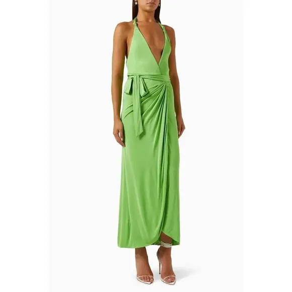Staud Reagan Wrap Dress in Kiwi Small New Womens Midi Jersey Cocktail