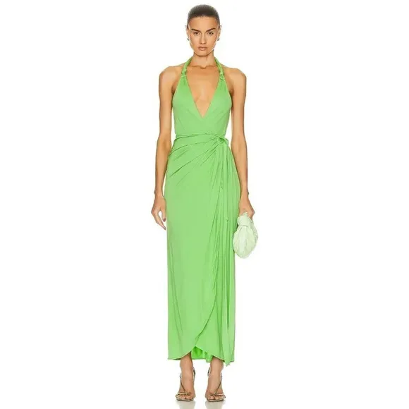 Staud Reagan Wrap Dress in Kiwi Small New Womens Midi Jersey Cocktail