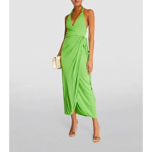 Staud Reagan Wrap Dress in Kiwi Small New Womens Midi Jersey Cocktail