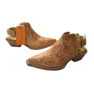 Stetson Womens Isla Hand Tooled Floral Mules Western Brown Leather Shoes Boots