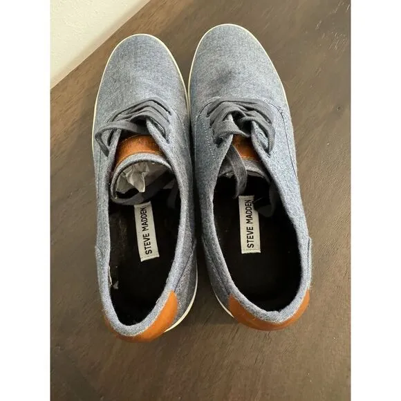 Steve Madden Fenta Blue Denim Lace Up Sneakers Shoes Men’s Size 10.5 Canvas