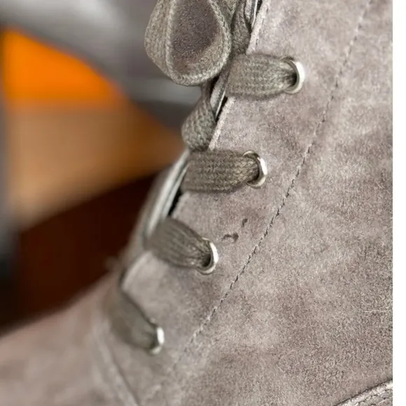 Steve Madden Jinx Heel Boot Lace Up Zip Grey Leather Suede Size 7 NEW EU 37.5