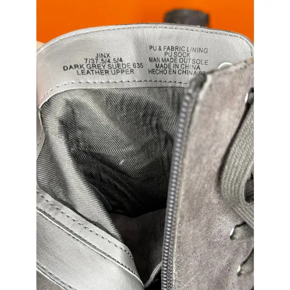Steve Madden Jinx Heel Boot Lace Up Zip Grey Leather Suede Size 7 NEW EU 37.5