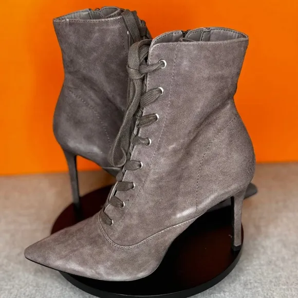 Steve Madden Jinx Heel Boot Lace Up Zip Grey Leather Suede Size 7 NEW EU 37.5