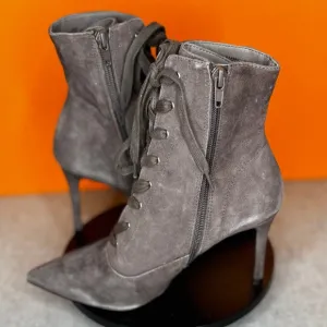Steve Madden Jinx Heel Boot Lace Up Zip Grey Leather Suede Size 7 NEW EU 37.5