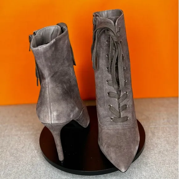 Steve Madden Jinx Heel Boot Lace Up Zip Grey Leather Suede Size 7 NEW EU 37.5