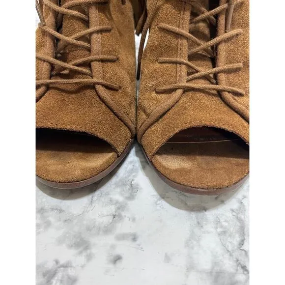 Steve Madden Newporte Chestnut Suede Leather Fringe Shoes 9B Inner Zip Open Toe