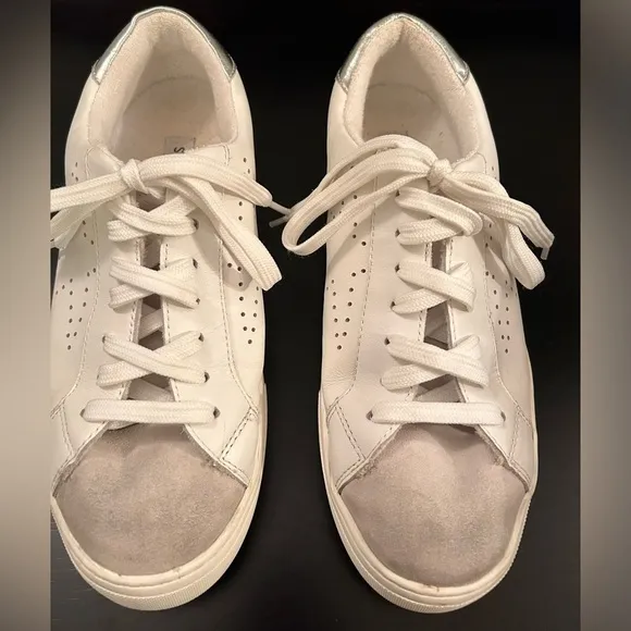 Steve Madden Rezume Sneakers, White Leather Upper Suede Accents Women's 9.5