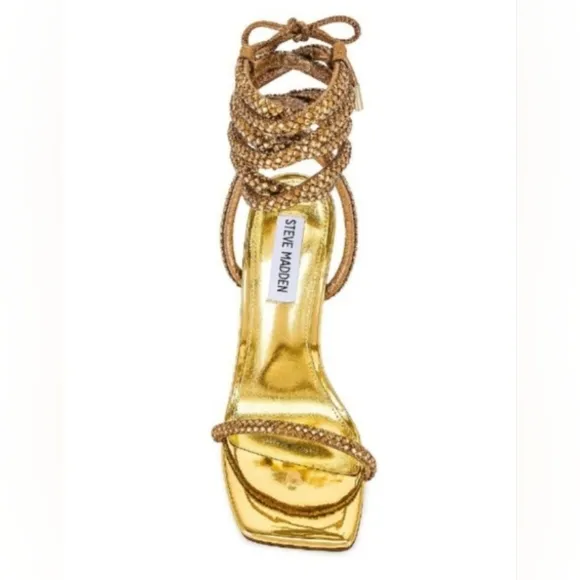 Steve Madden Uplift Gold Rhinestone lace up high heel Sandals Size 9 New