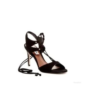 Steve Madden Womens Black Suede Open Toe Lace Up Heeled Sandals Sz 9.5 NIB