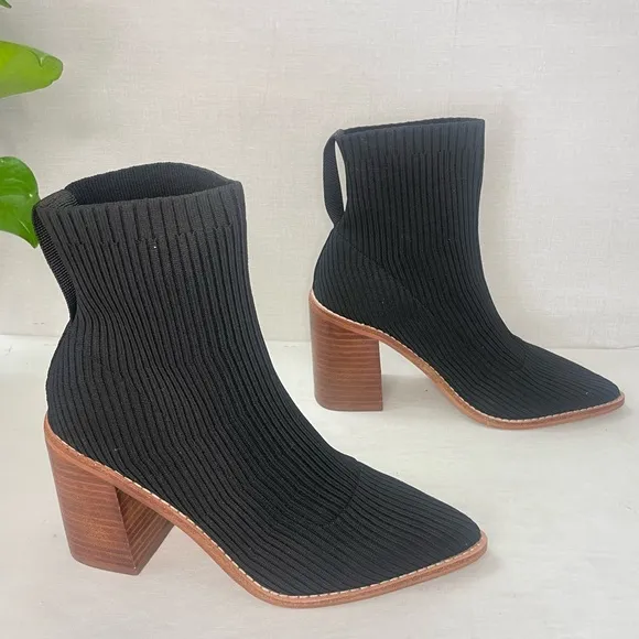 Steven by Steve Madden Nara Stacked Heel Sock Bootie in‎ Black 6M